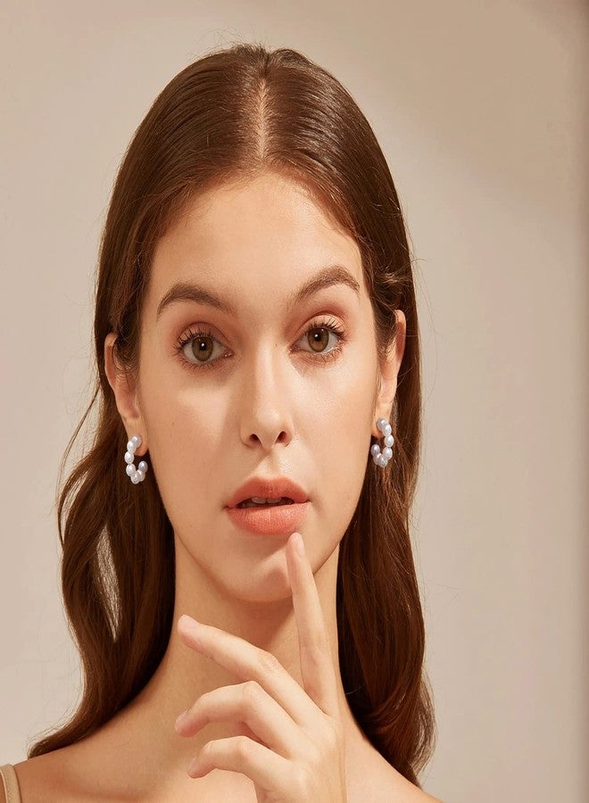 Gacimy Pearl Hoop Earrings for Women with 925 Sterling Silver Post, 5mm Thick Chunky Pearl Earrings For Women 14K Gold Plated, 20mm Small Pearl Hoops - Image 4